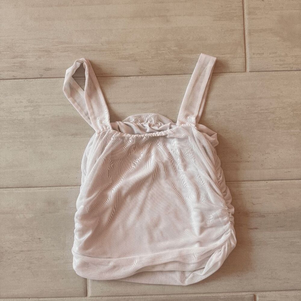 Antistar White Tank Cropped Wide Strap Ruched Sides Pull Over Mesh with Lining S - Picture 4 of 6
